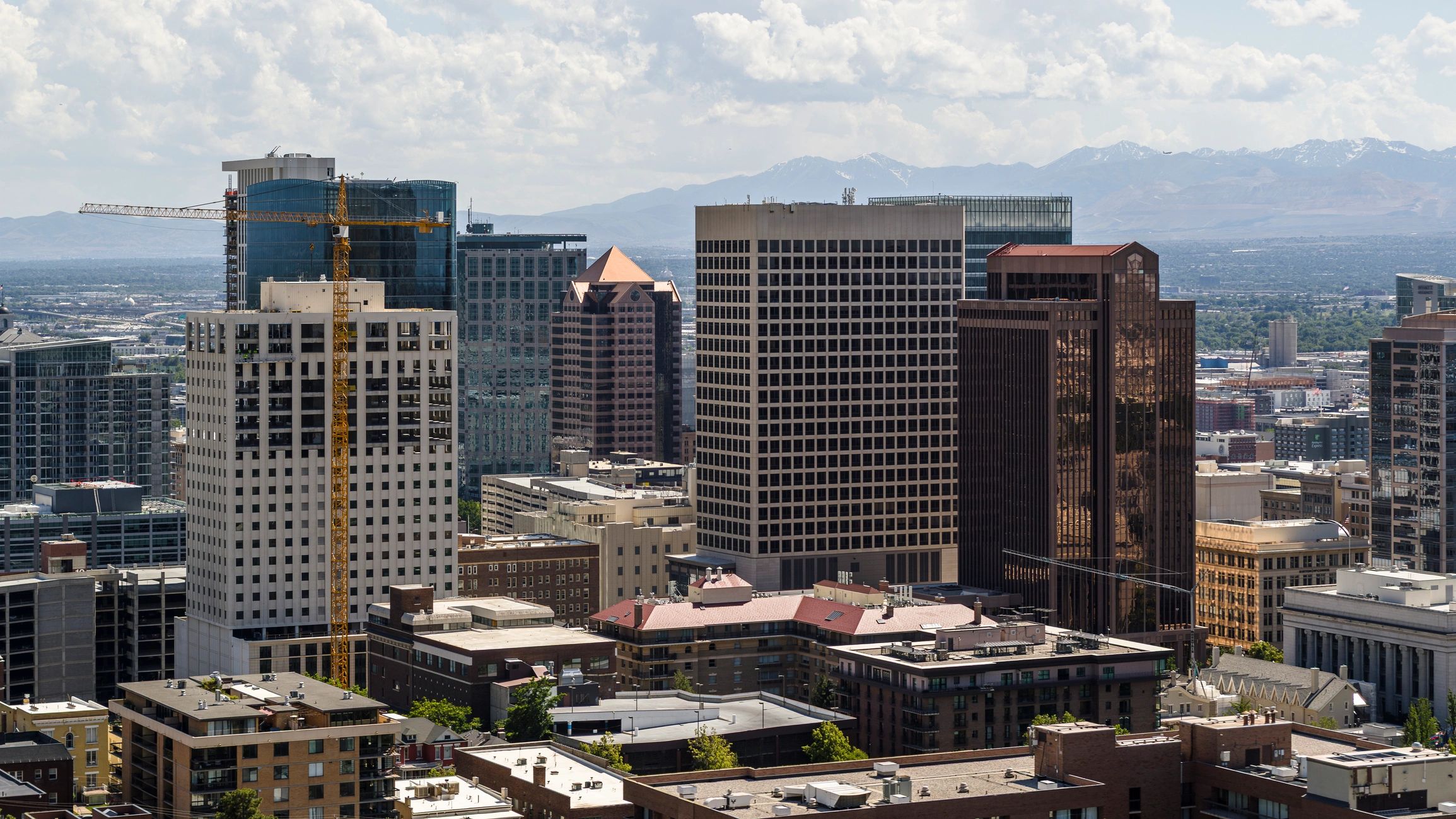 Commercial real estate development with office buildings and construction